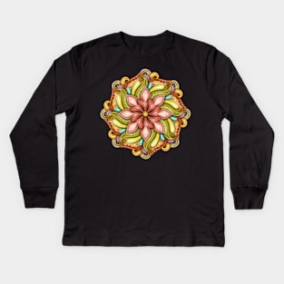 Colored Pattern with Mandala Motifs Kids Long Sleeve T-Shirt